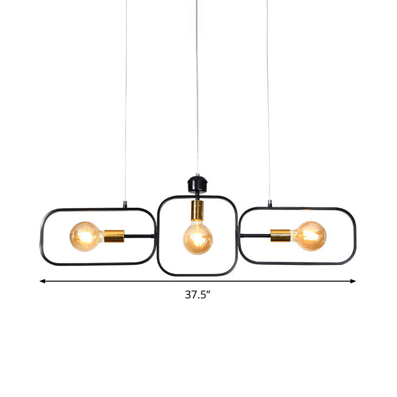 3 Heads Frame Pendant Chandelier Contemporary Metal Suspended Lighting Fixture in Black and Gold Clearhalo 'Ceiling Lights' 'Chandeliers' 'Modern Chandeliers' 'Modern' Lighting' 316159