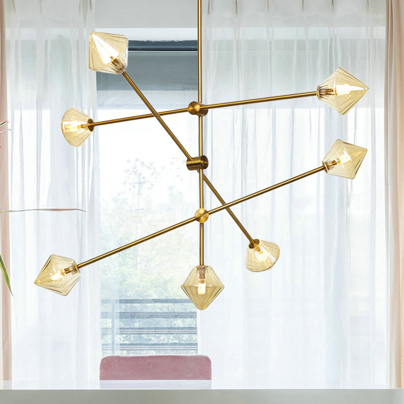 Modern Cone Ceiling Chandelier Amber Ribbed Glass 7 Heads Dining Room Hanging Light Kit Amber Clearhalo 'Ceiling Lights' 'Chandeliers' 'Glass shade' 'Glass' 'Modern Chandeliers' 'Modern' Lighting' 316160