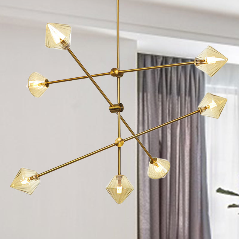 Modern Cone Ceiling Chandelier Amber Ribbed Glass 7 Heads Dining Room Hanging Light Kit Clearhalo 'Ceiling Lights' 'Chandeliers' 'Glass shade' 'Glass' 'Modern Chandeliers' 'Modern' Lighting' 316161