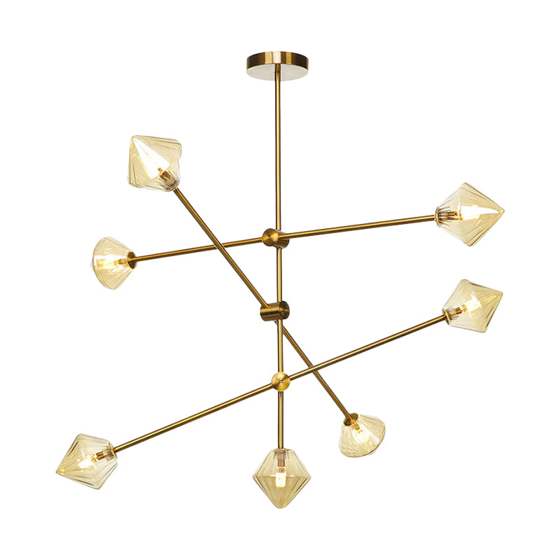 Modern Cone Ceiling Chandelier Amber Ribbed Glass 7 Heads Dining Room Hanging Light Kit Clearhalo 'Ceiling Lights' 'Chandeliers' 'Glass shade' 'Glass' 'Modern Chandeliers' 'Modern' Lighting' 316163