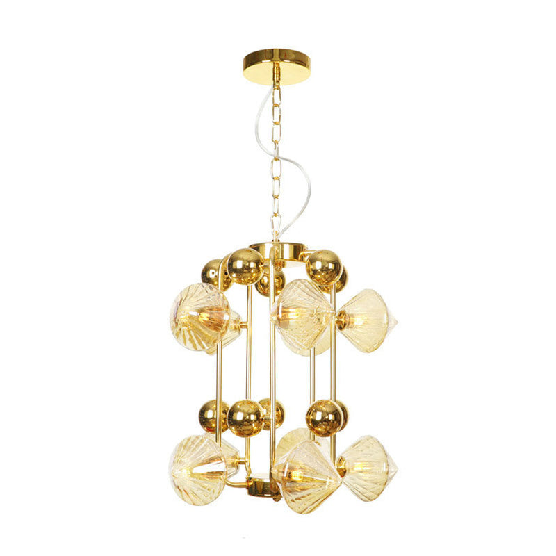 Tapered Hanging Chandelier Contemporary Amber Glass 10 Heads Living Room Ceiling Pendant Light Clearhalo 'Ceiling Lights' 'Chandeliers' 'Glass shade' 'Glass' 'Modern Chandeliers' 'Modern' Lighting' 316168