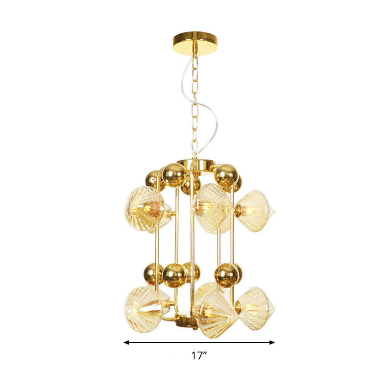 Tapered Hanging Chandelier Contemporary Amber Glass 10 Heads Living Room Ceiling Pendant Light Clearhalo 'Ceiling Lights' 'Chandeliers' 'Glass shade' 'Glass' 'Modern Chandeliers' 'Modern' Lighting' 316169