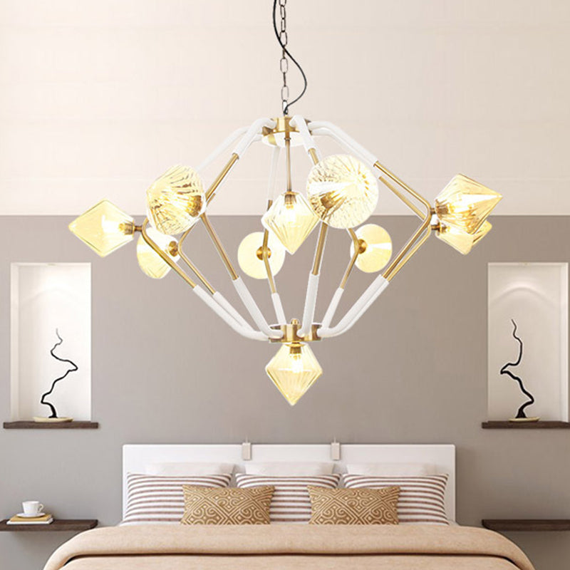 Amber Ribbed Glass Conical Chandelier Lighting Modernist 10 Heads Ceiling Suspension Lamp for Bedroom Amber Clearhalo 'Ceiling Lights' 'Chandeliers' 'Glass shade' 'Glass' 'Modern Chandeliers' 'Modern' Lighting' 316175