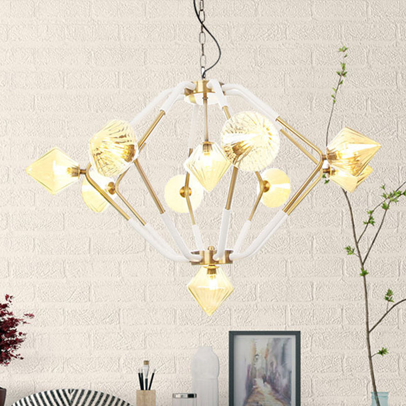 Amber Ribbed Glass Conical Chandelier Lighting Modernist 10 Heads Ceiling Suspension Lamp for Bedroom Clearhalo 'Ceiling Lights' 'Chandeliers' 'Glass shade' 'Glass' 'Modern Chandeliers' 'Modern' Lighting' 316176