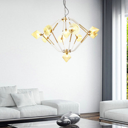 Amber Ribbed Glass Conical Chandelier Lighting Modernist 10 Heads Ceiling Suspension Lamp for Bedroom Clearhalo 'Ceiling Lights' 'Chandeliers' 'Glass shade' 'Glass' 'Modern Chandeliers' 'Modern' Lighting' 316177