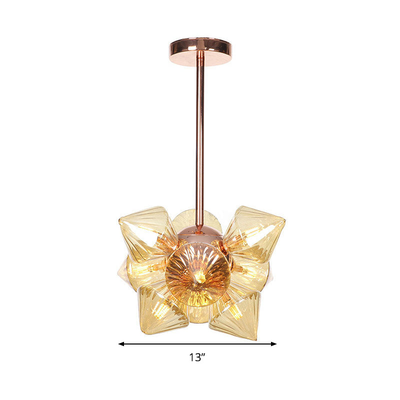 Pyramid Living Room Chandelier Lamp Amber Glass 9/12 Bulbs Modern Pendant Lighting Fixture Clearhalo 'Ceiling Lights' 'Chandeliers' 'Close To Ceiling Lights' 'Glass shade' 'Glass' 'Modern Chandeliers' 'Modern' Lighting' 316184