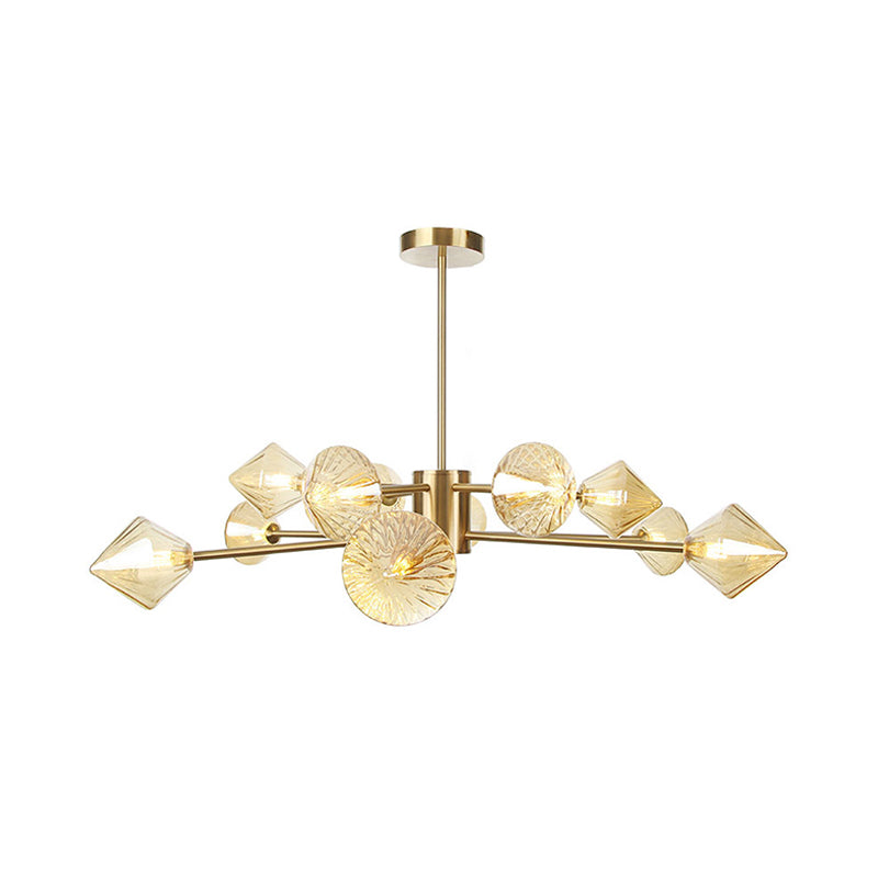 Diamond Chandelier Light Modern Amber Glass 12 Heads Bedroom Suspended Lighting Fixture Clearhalo 'Ceiling Lights' 'Chandeliers' 'Glass shade' 'Glass' 'Modern Chandeliers' 'Modern' Lighting' 316193