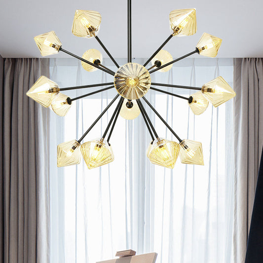 Contemporary Tapered Semi Flush Light Amber Glass 18 Bulbs Living Room Ceiling Mounted Fixture Amber Clearhalo 'Ceiling Lights' 'Chandeliers' 'Close To Ceiling Lights' 'Close to ceiling' 'Glass shade' 'Glass' 'Semi-flushmount' Lighting' 316195