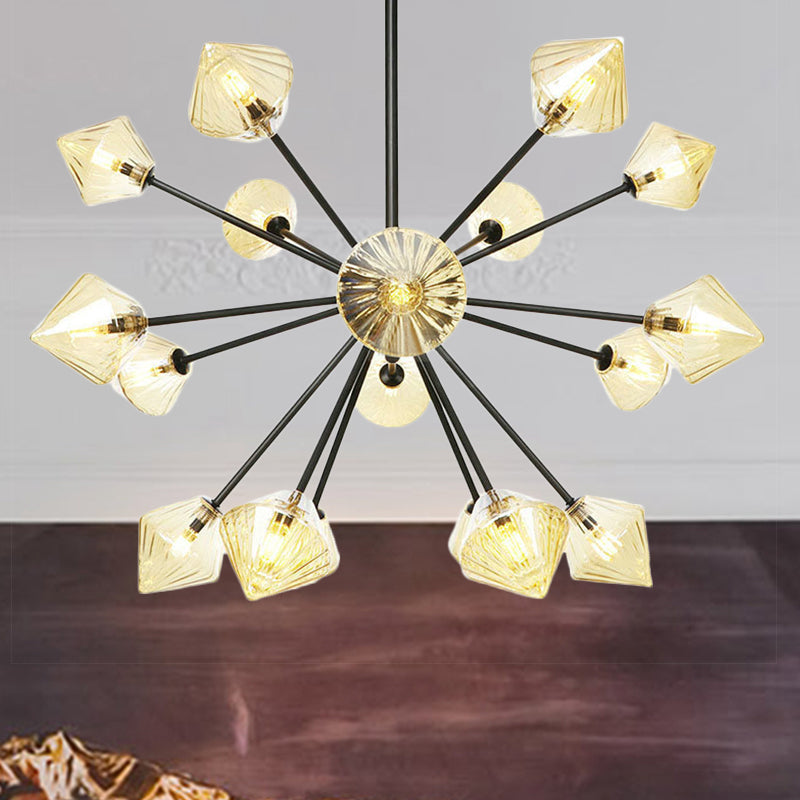 Contemporary Tapered Semi Flush Light Amber Glass 18 Bulbs Living Room Ceiling Mounted Fixture Clearhalo 'Ceiling Lights' 'Chandeliers' 'Close To Ceiling Lights' 'Close to ceiling' 'Glass shade' 'Glass' 'Semi-flushmount' Lighting' 316196
