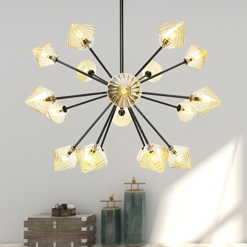 Contemporary Tapered Semi Flush Light Amber Glass 18 Bulbs Living Room Ceiling Mounted Fixture Clearhalo 'Ceiling Lights' 'Chandeliers' 'Close To Ceiling Lights' 'Close to ceiling' 'Glass shade' 'Glass' 'Semi-flushmount' Lighting' 316197