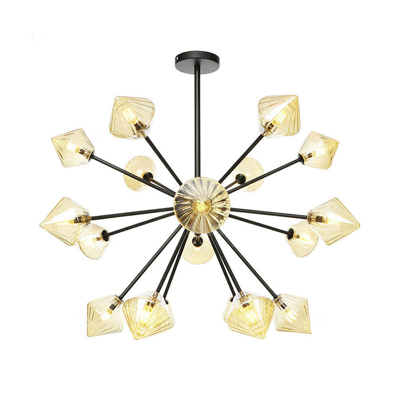 Contemporary Tapered Semi Flush Light Amber Glass 18 Bulbs Living Room Ceiling Mounted Fixture Clearhalo 'Ceiling Lights' 'Chandeliers' 'Close To Ceiling Lights' 'Close to ceiling' 'Glass shade' 'Glass' 'Semi-flushmount' Lighting' 316198
