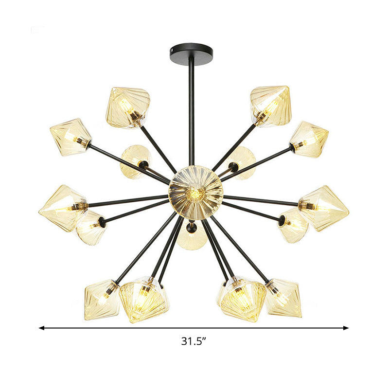 Contemporary Tapered Semi Flush Light Amber Glass 18 Bulbs Living Room Ceiling Mounted Fixture Clearhalo 'Ceiling Lights' 'Chandeliers' 'Close To Ceiling Lights' 'Close to ceiling' 'Glass shade' 'Glass' 'Semi-flushmount' Lighting' 316199