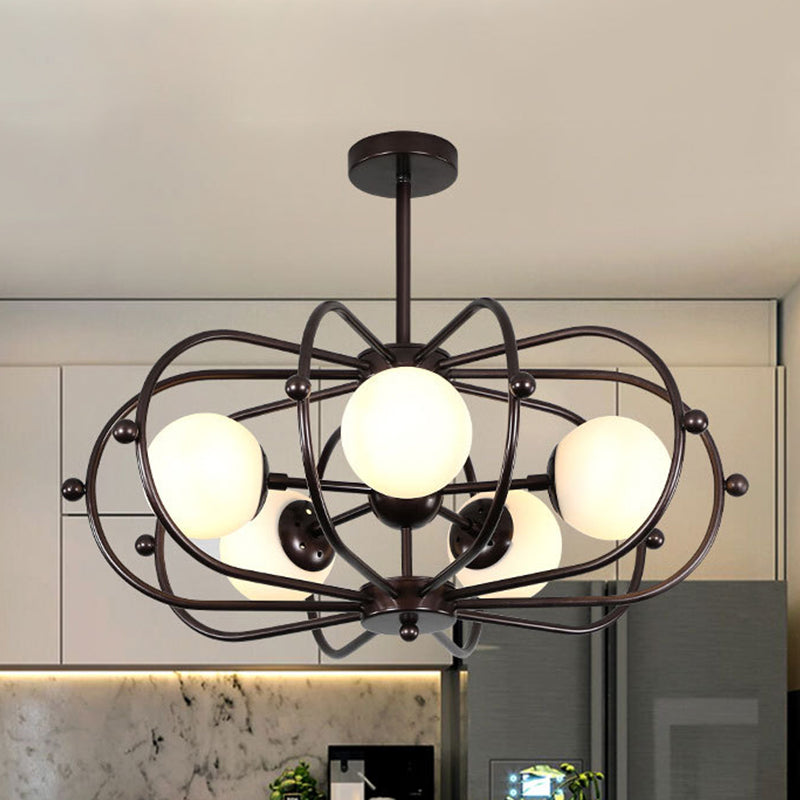 Coffee Round Pendant Chandelier Modernism 5 Bulbs Milk Glass Ceiling Hanging Light Clearhalo 'Ceiling Lights' 'Chandeliers' 'Glass shade' 'Glass' 'Modern Chandeliers' 'Modern' Lighting' 316200