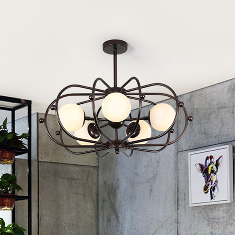 Coffee Round Pendant Chandelier Modernism 5 Bulbs Milk Glass Ceiling Hanging Light Clearhalo 'Ceiling Lights' 'Chandeliers' 'Glass shade' 'Glass' 'Modern Chandeliers' 'Modern' Lighting' 316202