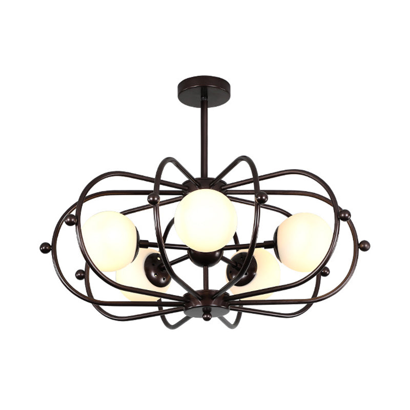 Coffee Round Pendant Chandelier Modernism 5 Bulbs Milk Glass Ceiling Hanging Light Clearhalo 'Ceiling Lights' 'Chandeliers' 'Glass shade' 'Glass' 'Modern Chandeliers' 'Modern' Lighting' 316203