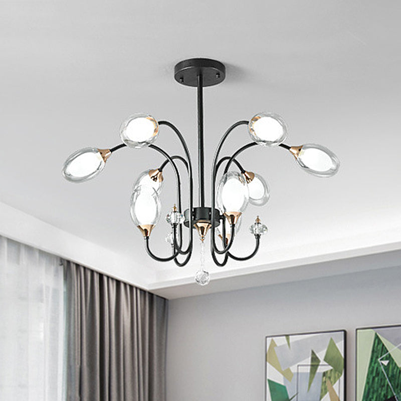 Oval Hanging Chandelier Contemporary Clear Glass 9/15 Bulbs Ceiling Pendant Light in Black Clearhalo 'Ceiling Lights' 'Chandeliers' 'Glass shade' 'Glass' 'Modern Chandeliers' 'Modern' Lighting' 316205