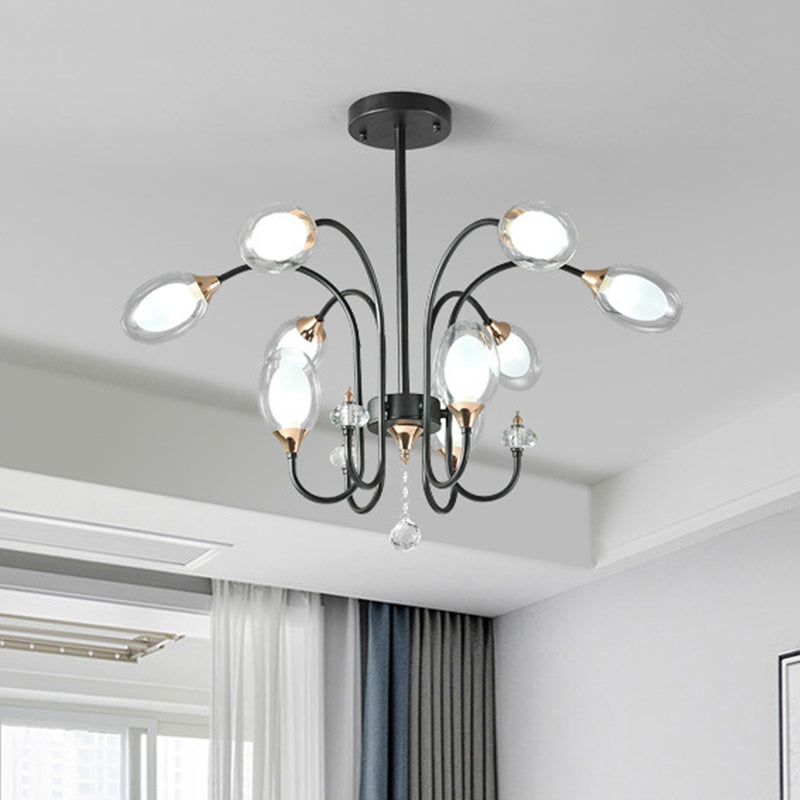 Oval Hanging Chandelier Contemporary Clear Glass 9/15 Bulbs Ceiling Pendant Light in Black 9 Black Clearhalo 'Ceiling Lights' 'Chandeliers' 'Glass shade' 'Glass' 'Modern Chandeliers' 'Modern' Lighting' 316206