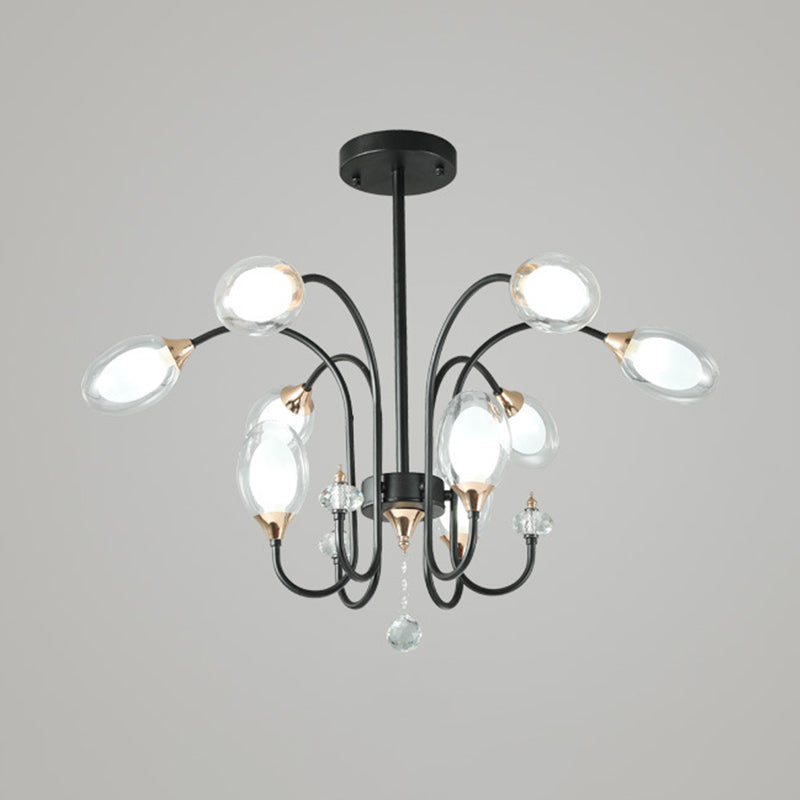 Oval Hanging Chandelier Contemporary Clear Glass 9/15 Bulbs Ceiling Pendant Light in Black Clearhalo 'Ceiling Lights' 'Chandeliers' 'Glass shade' 'Glass' 'Modern Chandeliers' 'Modern' Lighting' 316207