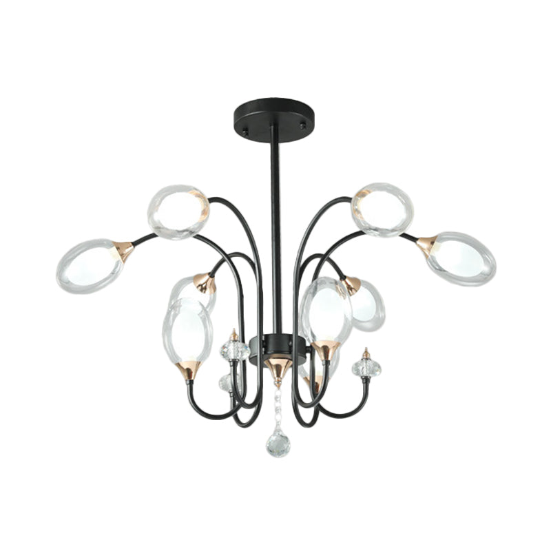 Oval Hanging Chandelier Contemporary Clear Glass 9/15 Bulbs Ceiling Pendant Light in Black Clearhalo 'Ceiling Lights' 'Chandeliers' 'Glass shade' 'Glass' 'Modern Chandeliers' 'Modern' Lighting' 316208