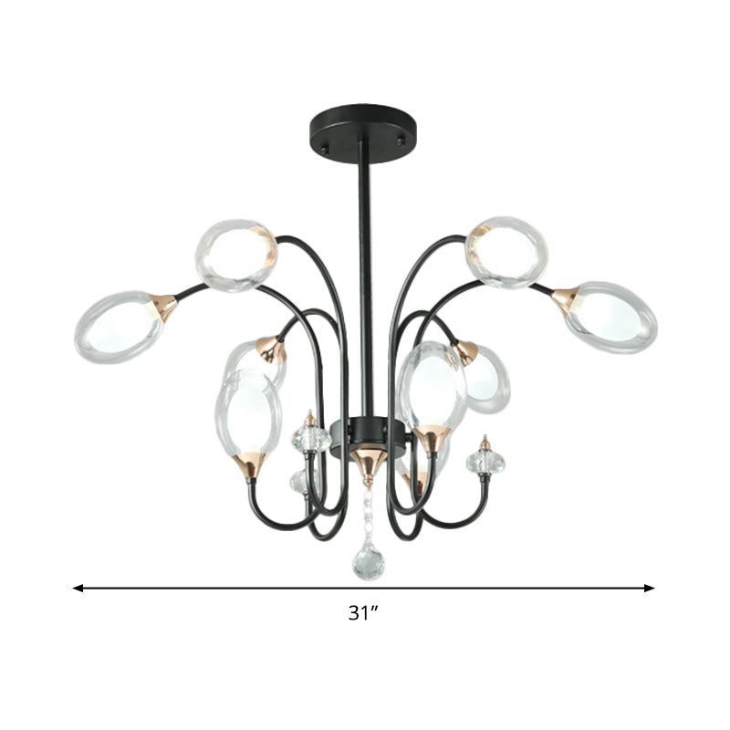 Oval Hanging Chandelier Contemporary Clear Glass 9/15 Bulbs Ceiling Pendant Light in Black Clearhalo 'Ceiling Lights' 'Chandeliers' 'Glass shade' 'Glass' 'Modern Chandeliers' 'Modern' Lighting' 316209