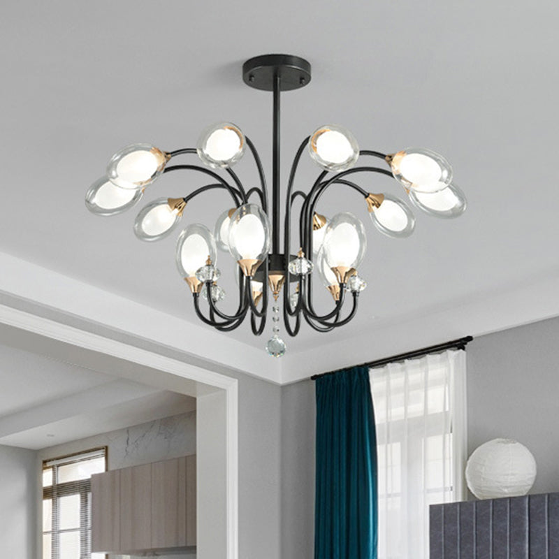 Oval Hanging Chandelier Contemporary Clear Glass 9/15 Bulbs Ceiling Pendant Light in Black 15 Black Clearhalo 'Ceiling Lights' 'Chandeliers' 'Glass shade' 'Glass' 'Modern Chandeliers' 'Modern' Lighting' 316210