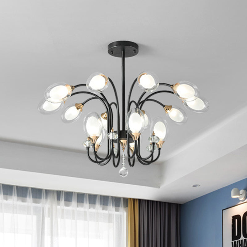 Oval Hanging Chandelier Contemporary Clear Glass 9/15 Bulbs Ceiling Pendant Light in Black Clearhalo 'Ceiling Lights' 'Chandeliers' 'Glass shade' 'Glass' 'Modern Chandeliers' 'Modern' Lighting' 316211