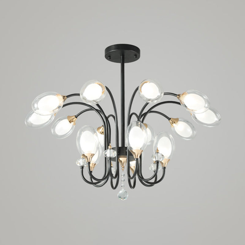 Oval Hanging Chandelier Contemporary Clear Glass 9/15 Bulbs Ceiling Pendant Light in Black Clearhalo 'Ceiling Lights' 'Chandeliers' 'Glass shade' 'Glass' 'Modern Chandeliers' 'Modern' Lighting' 316212