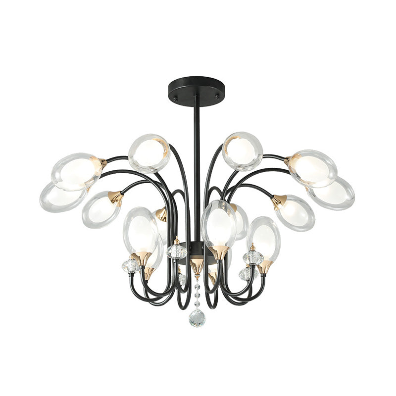 Oval Hanging Chandelier Contemporary Clear Glass 9/15 Bulbs Ceiling Pendant Light in Black Clearhalo 'Ceiling Lights' 'Chandeliers' 'Glass shade' 'Glass' 'Modern Chandeliers' 'Modern' Lighting' 316213