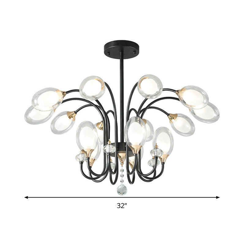 Oval Hanging Chandelier Contemporary Clear Glass 9/15 Bulbs Ceiling Pendant Light in Black Clearhalo 'Ceiling Lights' 'Chandeliers' 'Glass shade' 'Glass' 'Modern Chandeliers' 'Modern' Lighting' 316214