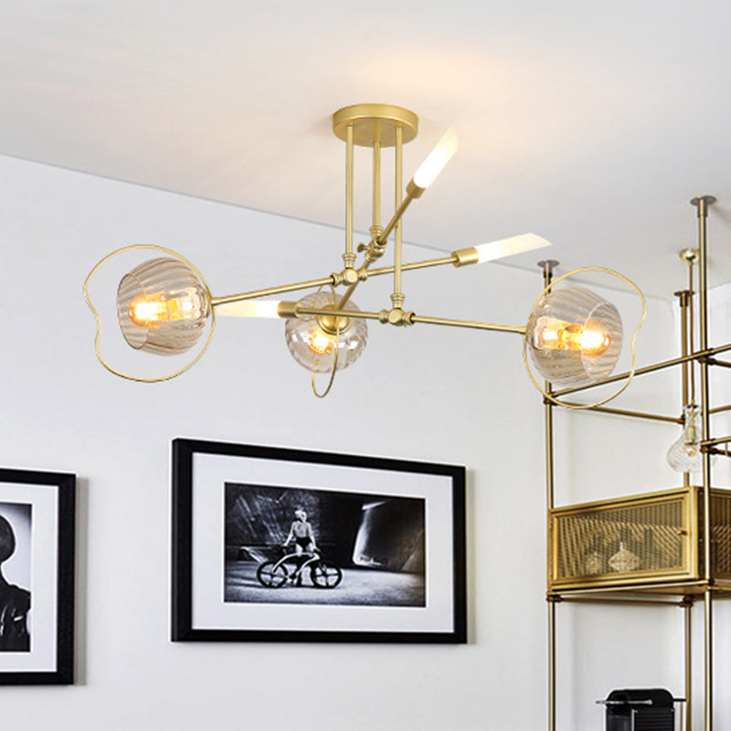 Modern 6/8 Heads Chandelier Light Gold Bowl Ceiling Suspension Lamp with Amber Glass Shade 6 Gold Clearhalo 'Ceiling Lights' 'Chandeliers' 'Glass shade' 'Glass' 'Modern Chandeliers' 'Modern' Lighting' 316220