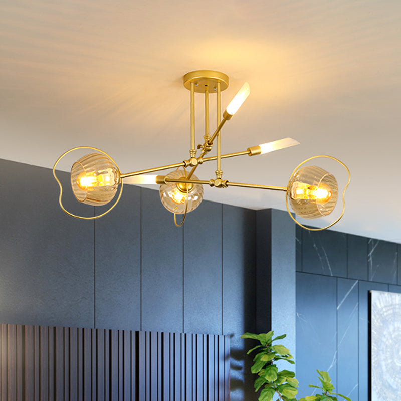 Modern 6/8 Heads Chandelier Light Gold Bowl Ceiling Suspension Lamp with Amber Glass Shade Clearhalo 'Ceiling Lights' 'Chandeliers' 'Glass shade' 'Glass' 'Modern Chandeliers' 'Modern' Lighting' 316221