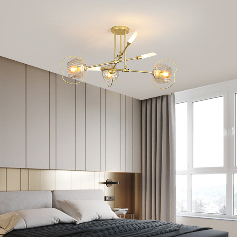 Modern 6/8 Heads Chandelier Light Gold Bowl Ceiling Suspension Lamp with Amber Glass Shade Clearhalo 'Ceiling Lights' 'Chandeliers' 'Glass shade' 'Glass' 'Modern Chandeliers' 'Modern' Lighting' 316222