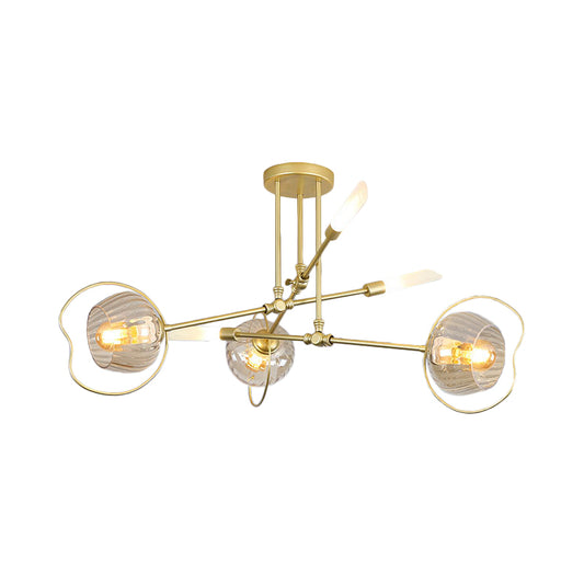 Modern 6/8 Heads Chandelier Light Gold Bowl Ceiling Suspension Lamp with Amber Glass Shade Clearhalo 'Ceiling Lights' 'Chandeliers' 'Glass shade' 'Glass' 'Modern Chandeliers' 'Modern' Lighting' 316223