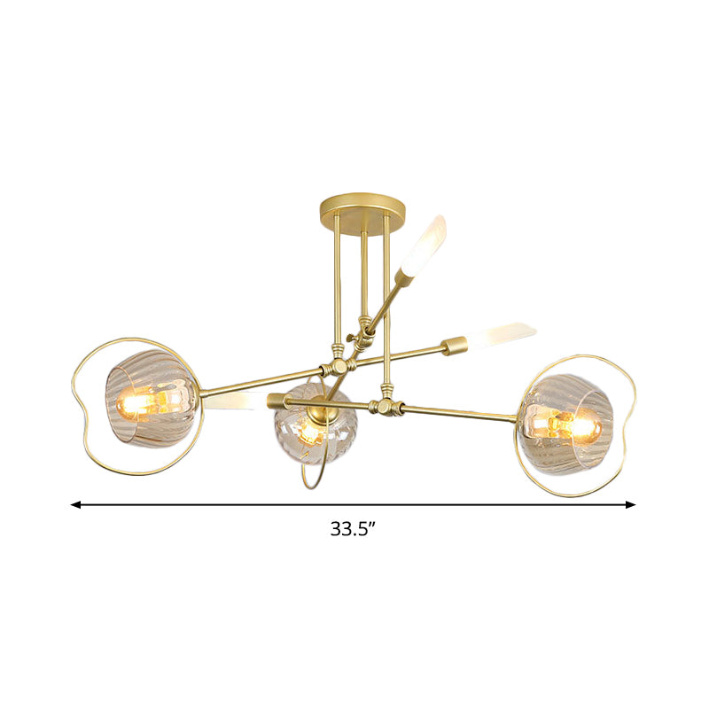 Modern 6/8 Heads Chandelier Light Gold Bowl Ceiling Suspension Lamp with Amber Glass Shade Clearhalo 'Ceiling Lights' 'Chandeliers' 'Glass shade' 'Glass' 'Modern Chandeliers' 'Modern' Lighting' 316224