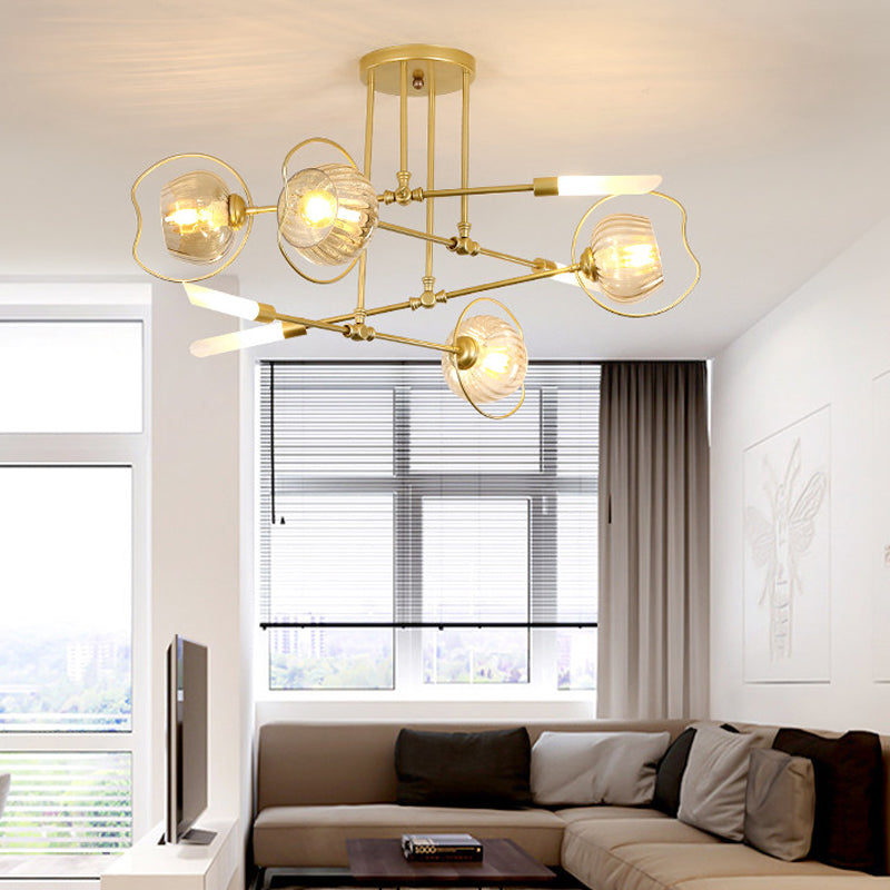 Modern 6/8 Heads Chandelier Light Gold Bowl Ceiling Suspension Lamp with Amber Glass Shade Clearhalo 'Ceiling Lights' 'Chandeliers' 'Glass shade' 'Glass' 'Modern Chandeliers' 'Modern' Lighting' 316226