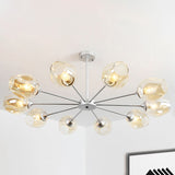 Contemporary 10 Bulbs Chandelier Lamp Silver Cup Hanging Pendant Light with Amber Glass Shade Silver Clearhalo 'Ceiling Lights' 'Chandeliers' 'Glass shade' 'Glass' 'Modern Chandeliers' 'Modern' Lighting' 316230