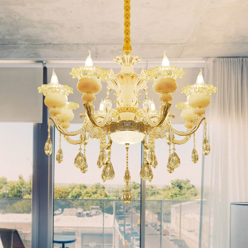 Flower Living Room Chandelier Lighting Crystal 8/10 Lights Contemporary Pendant Lamp in White Clearhalo 'Ceiling Lights' 'Chandeliers' Lighting' options 316254