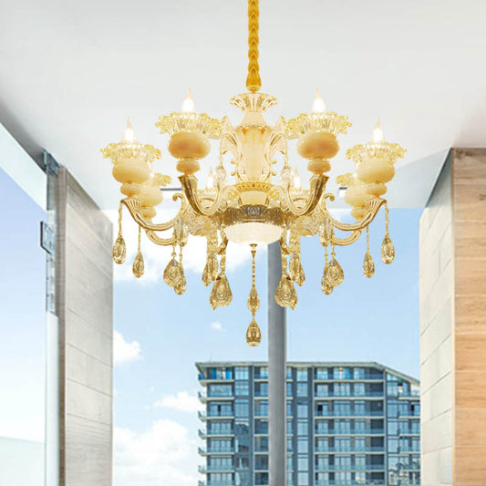 Flower Living Room Chandelier Lighting Crystal 8/10 Lights Contemporary Pendant Lamp in White Clearhalo 'Ceiling Lights' 'Chandeliers' Lighting' options 316256