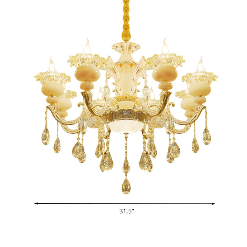 Flower Living Room Chandelier Lighting Crystal 8/10 Lights Contemporary Pendant Lamp in White Clearhalo 'Ceiling Lights' 'Chandeliers' Lighting' options 316259