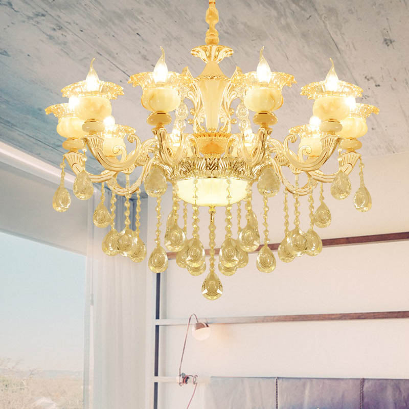 Flower Living Room Chandelier Lighting Crystal 8/10 Lights Contemporary Pendant Lamp in White Clearhalo 'Ceiling Lights' 'Chandeliers' Lighting' options 316260