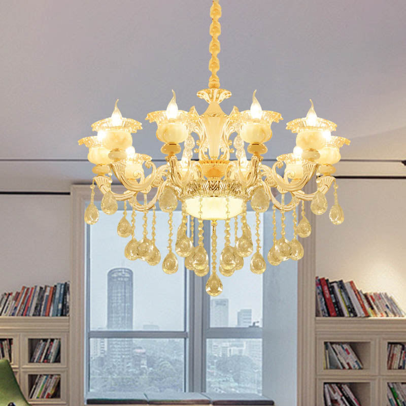 Flower Living Room Chandelier Lighting Crystal 8/10 Lights Contemporary Pendant Lamp in White Clearhalo 'Ceiling Lights' 'Chandeliers' Lighting' options 316261