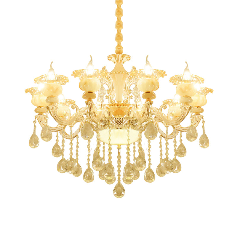 Flower Living Room Chandelier Lighting Crystal 8/10 Lights Contemporary Pendant Lamp in White Clearhalo 'Ceiling Lights' 'Chandeliers' Lighting' options 316264