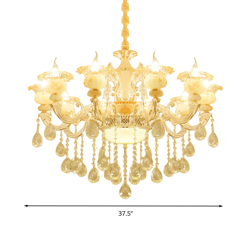 Flower Living Room Chandelier Lighting Crystal 8/10 Lights Contemporary Pendant Lamp in White Clearhalo 'Ceiling Lights' 'Chandeliers' Lighting' options 316265