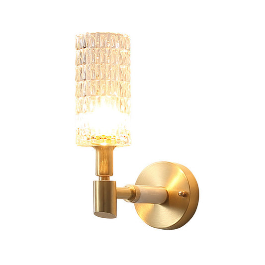 Gold Tube Sconce Light Traditionary Ribbed Glass 1 Bulb Wall Mounted Lamp for Living Room Clearhalo 'Wall Lamps & Sconces' 'Wall Lights' Lighting' 316313