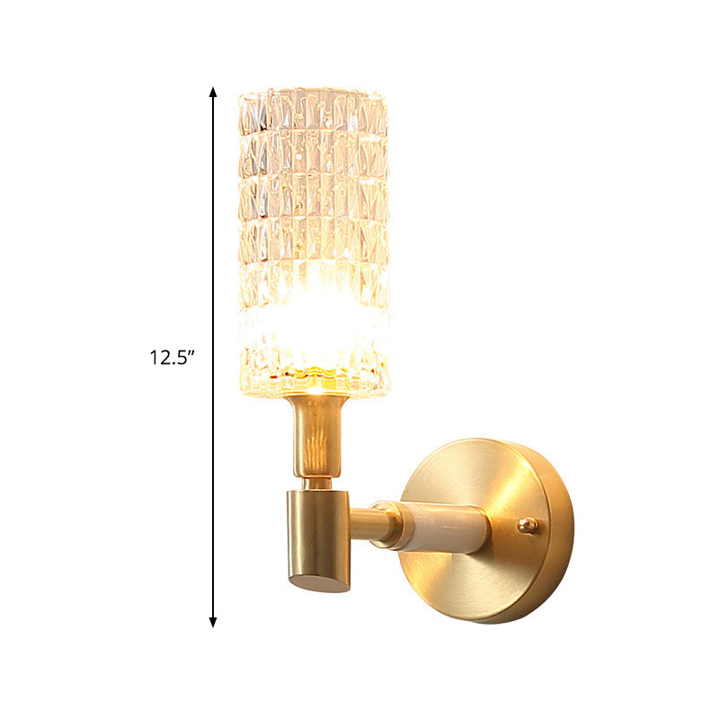 Gold Tube Sconce Light Traditionary Ribbed Glass 1 Bulb Wall Mounted Lamp for Living Room Clearhalo 'Wall Lamps & Sconces' 'Wall Lights' Lighting' 316314