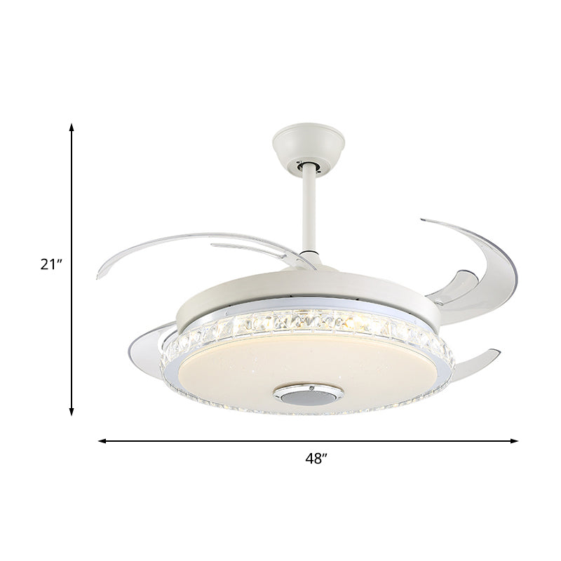 Minimalist Round LED Ceiling Fan Prismatic Crystal White Semi Flush Light for Bedroom Clearhalo 'Ceiling Fans with Lights' 'Ceiling Fans' 'Modern Ceiling Fans' 'Modern' Lighting' 316340