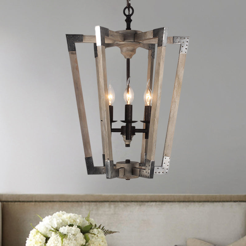 Modernism Tapered Ceiling Chandelier White/Beige/Dark Wood 3 Heads Hanging Light Fixture for Bedroom Clearhalo 'Ceiling Lights' 'Chandeliers' Lighting' options 316341