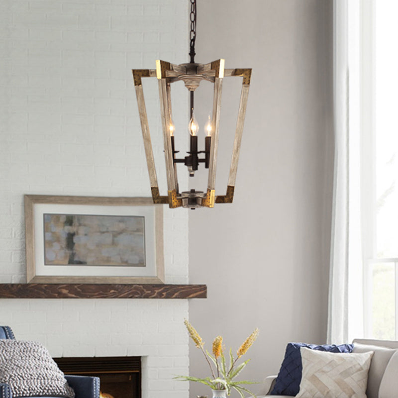 Modernism Tapered Ceiling Chandelier White/Beige/Dark Wood 3 Heads Hanging Light Fixture for Bedroom Clearhalo 'Ceiling Lights' 'Chandeliers' Lighting' options 316346