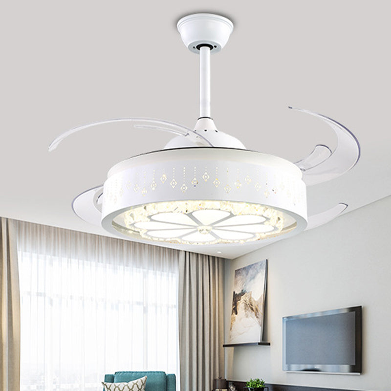 Faceted Crystal Flower Ceiling Fan Light Modern Style White Carved LED Semi Flush Lamp Clearhalo 'Ceiling Fans with Lights' 'Ceiling Fans' 'Modern Ceiling Fans' 'Modern' Lighting' 316351