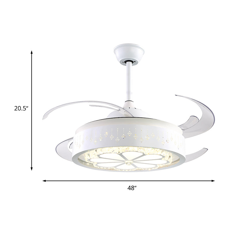 Faceted Crystal Flower Ceiling Fan Light Modern Style White Carved LED Semi Flush Lamp Clearhalo 'Ceiling Fans with Lights' 'Ceiling Fans' 'Modern Ceiling Fans' 'Modern' Lighting' 316355